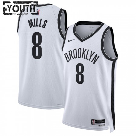 Camiseta Niños NBA Brooklyn Nets Patty Mills 8 2022-23 Nike Association Edition Blanco Swingman